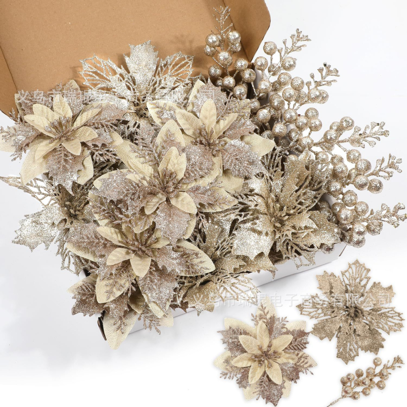 18 db karácsonyi fa dísz, 3D kétszintes virágok, műanyag