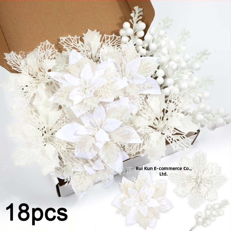 18 db karácsonyi fa dísz, 3D kétszintes virágok, műanyag