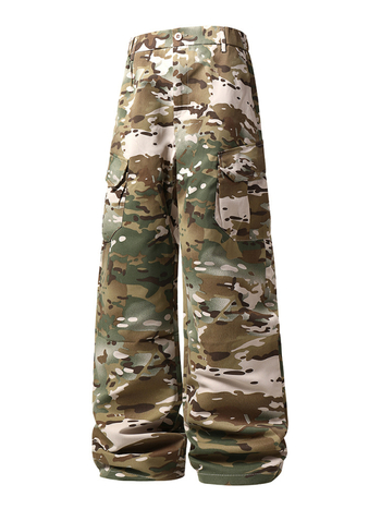 Pantaloni cargo camuflați pentru bărbați, croială dreaptă, talie medie, fermoar, mai multe buzunare, 100% poliester, pentru patru sezoane