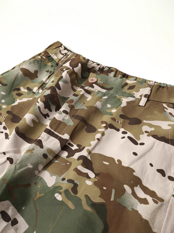 Pantaloni cargo camuflați pentru bărbați, croială dreaptă, talie medie, fermoar, mai multe buzunare, 100% poliester, pentru patru sezoane