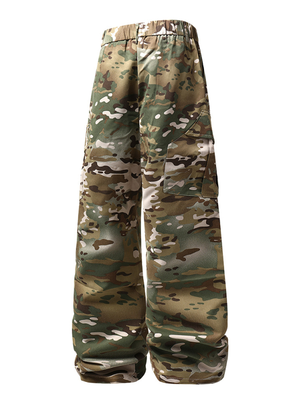 Pantaloni cargo camuflați pentru bărbați, croială dreaptă, talie medie, fermoar, mai multe buzunare, 100% poliester, pentru patru sezoane