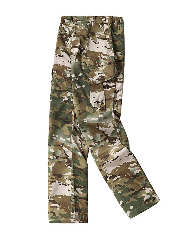 Pantaloni cargo camuflați pentru bărbați, croială dreaptă, talie medie, fermoar, mai multe buzunare, 100% poliester, pentru patru sezoane