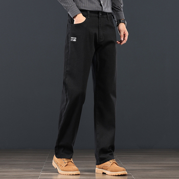 Мъжки дънки с прави крачоли, микроеластичен памучен деним, средна талия, цип, множество джобове