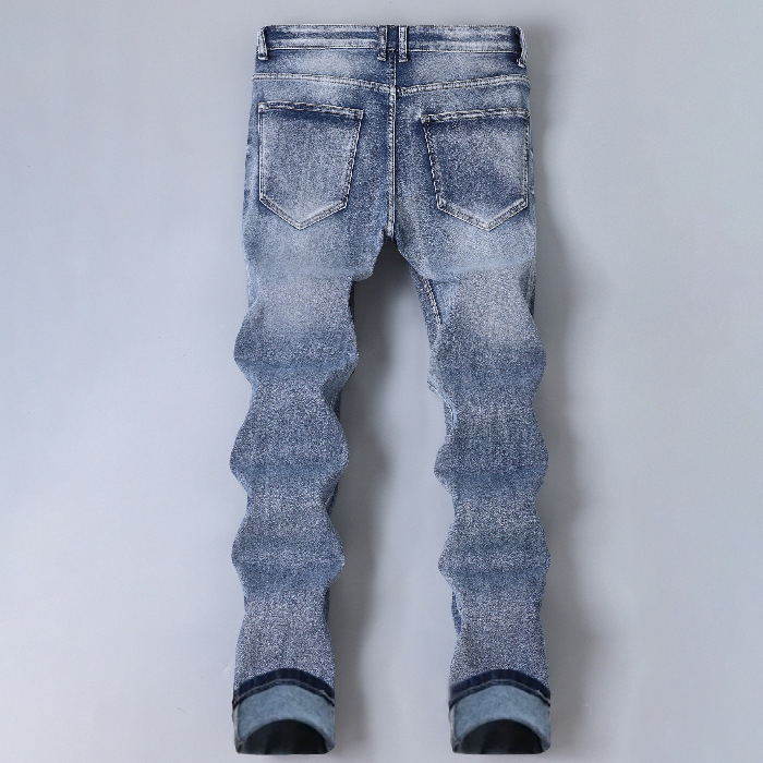 Vyriski džinsai iš denim Slim Fit, tiesios kojos, vidutinio juosmens, užtrauktukas, išplovimo efektas