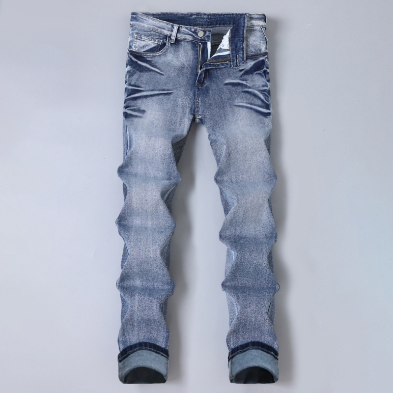 Vyriski džinsai iš denim Slim Fit, tiesios kojos, vidutinio juosmens, užtrauktukas, išplovimo efektas