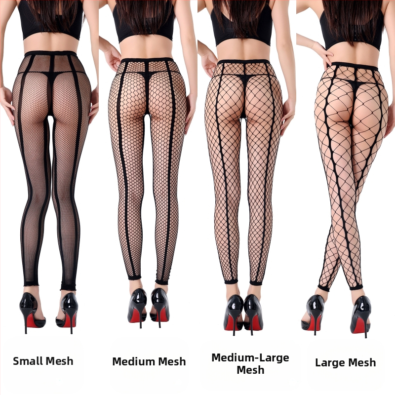 Deväť-dielne sieťované pančuchy s malými očkami, dve línie, priehľadné, tenké, tvarovanie, nylon/poliamid