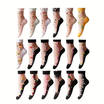 Γυναικείες κάλτσες αστραγάλου με φλοράλ διακόσμηση, αναπνεύουσες, ελαφρές, 100% περιεκτικότητα υφάσματος, για άνοιξη και παραλία