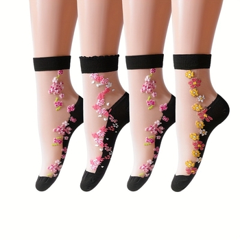 Γυναικείες κάλτσες αστραγάλου με φλοράλ διακόσμηση, αναπνεύουσες, ελαφρές, 100% περιεκτικότητα υφάσματος, για άνοιξη και παραλία