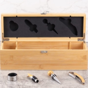 Τετραπλό σετ ανοιχτήρων μπουκαλιών σε ξύλινο κουτί κρασιού | Κουτί αποθήκευσης κρασιού | Μοντέρνος μινιμαλιστικός σχεδιασμός | Υλικό: ξύλο | Χωρητικότητα 1 L