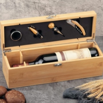 Keturios dalių butelių atidarytuvų komplektas medinėje vyno dėžutėje | Vyno laikymo dėžutė | Modernus minimalistinis stilius | Medžiaga medis | Talpa 1 L
