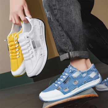 Ανδρικά casual παπούτσια από ανάπνευσιμο ύφασμα, χαμηλό προφίλ, στρογγυλή μύτη, κορδόνια, καουτσούκ σόλα, σχέδιο color-block για καλοκαίρι