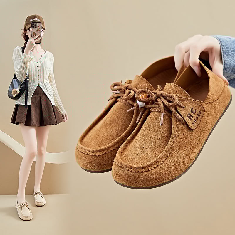 Loafers ar PU augšējā daļa, apaļš purns, priekšējā šņorēšana, plakā zole, augstuma palielināšana