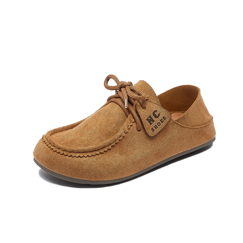 Loafers ar PU augšējā daļa, apaļš purns, priekšējā šņorēšana, plakā zole, augstuma palielināšana