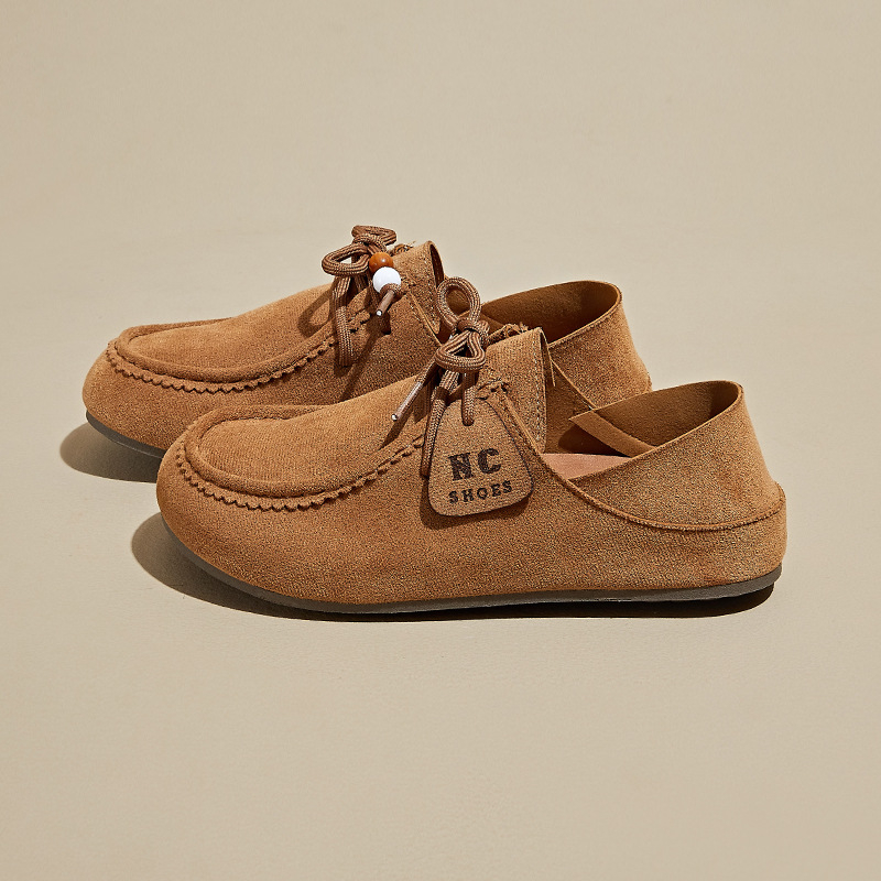 Loafers ar PU augšējā daļa, apaļš purns, priekšējā šņorēšana, plakā zole, augstuma palielināšana