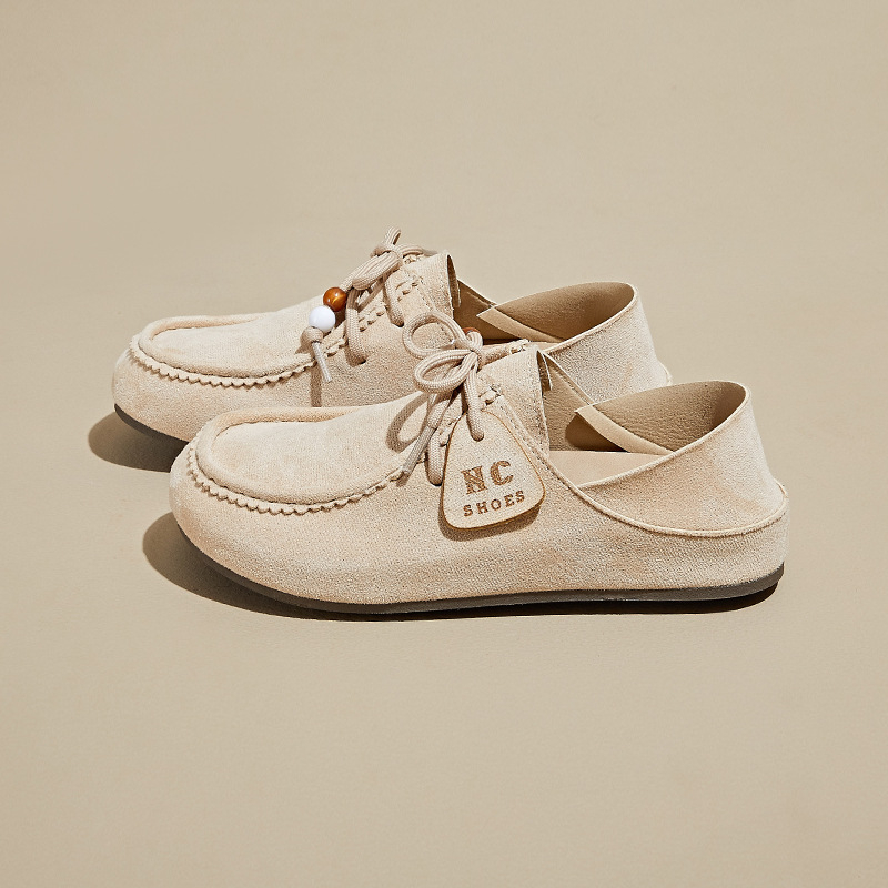 Loafers ar PU augšējā daļa, apaļš purns, priekšējā šņorēšana, plakā zole, augstuma palielināšana