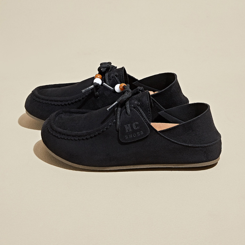 Loafers ar PU augšējā daļa, apaļš purns, priekšējā šņorēšana, plakā zole, augstuma palielināšana