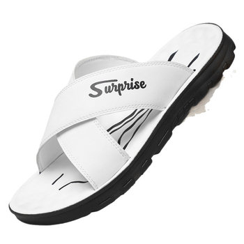 Flip-flops pentru bărbați, stil casual, cu partea superioară din piele microfibră și talpă din cauciuc, închidere slip-on