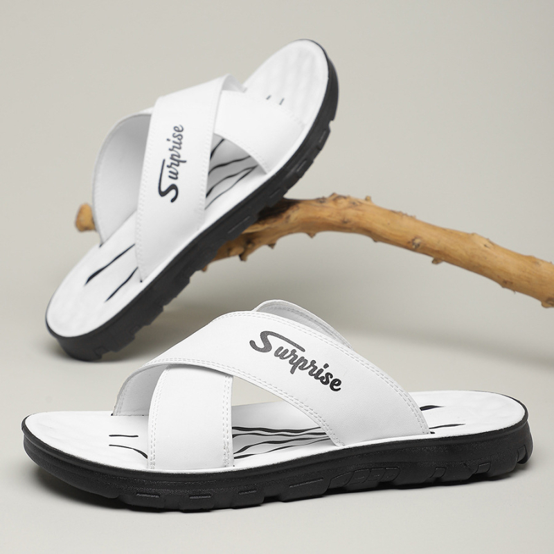 Flip-flops pentru bărbați, stil casual, cu partea superioară din piele microfibră și talpă din cauciuc, închidere slip-on