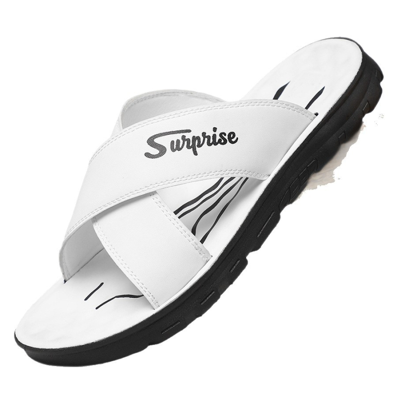 Flip-flops pentru bărbați, stil casual, cu partea superioară din piele microfibră și talpă din cauciuc, închidere slip-on