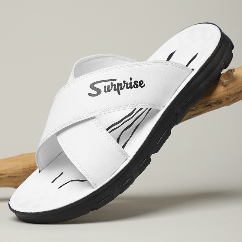 Flip-flops pentru bărbați, stil casual, cu partea superioară din piele microfibră și talpă din cauciuc, închidere slip-on