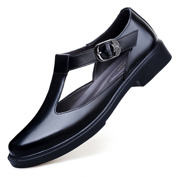 Vīriešu sandaļi no īstas ādas – virsējā daļa no otrā slāņa ādas; korejiešu stila, slēgts purns; sprādze; pavasaris 2025 (virsējā daļa: otrā slāņa āda; korejiešu stils; slēgts purns; sprādze; pavasaris 2025)