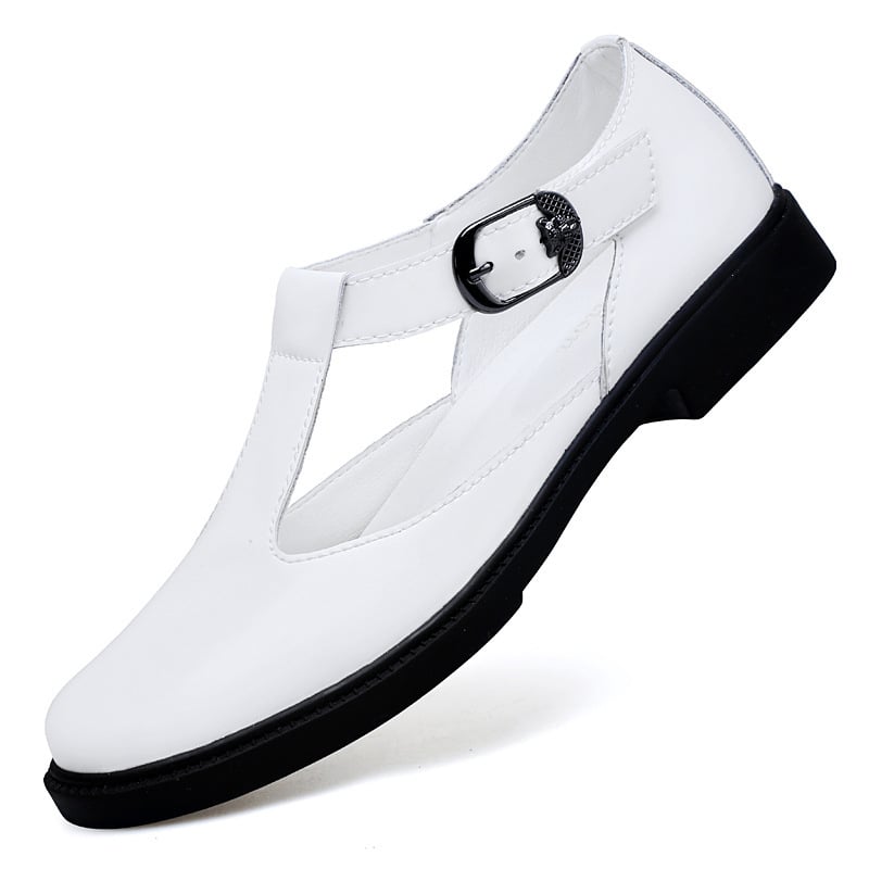 Vīriešu sandaļi no īstas ādas – virsējā daļa no otrā slāņa ādas; korejiešu stila, slēgts purns; sprādze; pavasaris 2025 (virsējā daļa: otrā slāņa āda; korejiešu stils; slēgts purns; sprādze; pavasaris 2025)