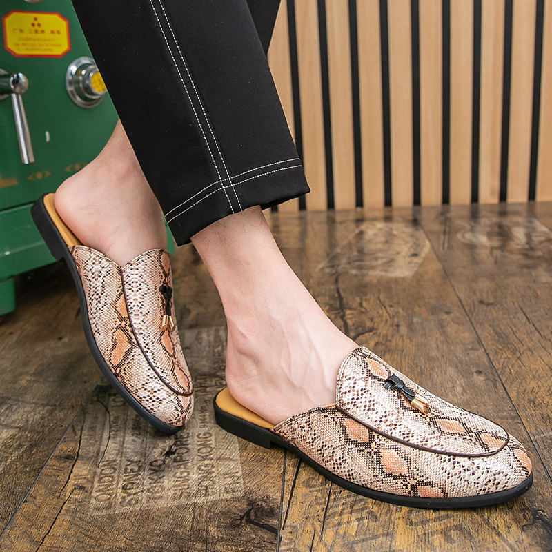 Vyriski PU odiniai slip-on loaferiai su leopardiniu piešiniu, be raištelių, smailus nosis, gumos padas, žemas kulnas 1-3 cm, vasaros kasdienis