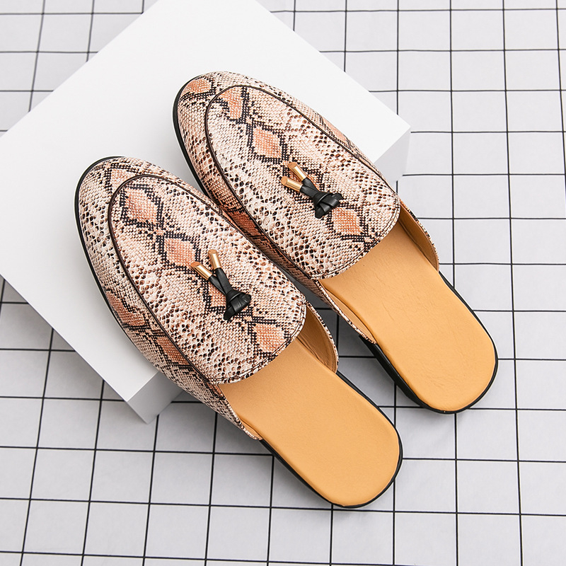 Vyriski PU odiniai slip-on loaferiai su leopardiniu piešiniu, be raištelių, smailus nosis, gumos padas, žemas kulnas 1-3 cm, vasaros kasdienis