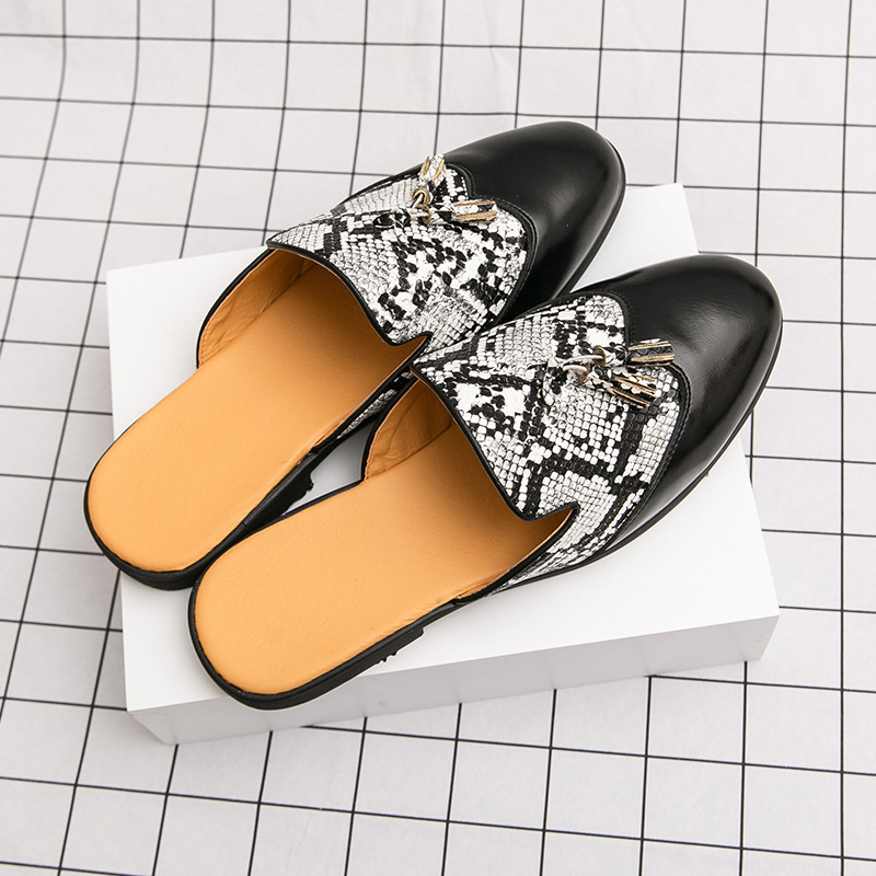 Vyriski PU odiniai slip-on loaferiai su leopardiniu piešiniu, be raištelių, smailus nosis, gumos padas, žemas kulnas 1-3 cm, vasaros kasdienis