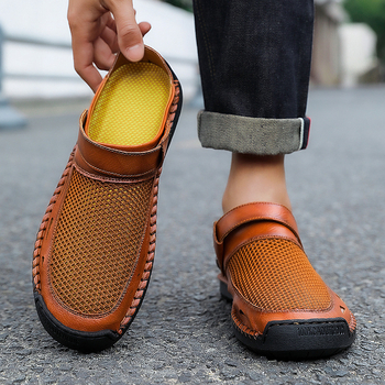 Sandale pentru bărbați cu partea superioară din plasă respirabilă, talpă din cauciuc, slip-on, anti-derapare