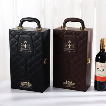 Hat üveg bor ajándéktok PU bőrrel, hardverrel és flanel belsővel; Gold Box márka, modell 55412; ajándékcsomagolás