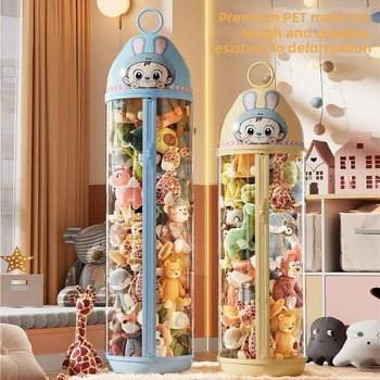 Caurspīdīgs PP uzglabāšanas konteiners mīkstajām rotaļlietām, tilpums līdz 5 L, roku pārnēsāšanai, putekļu izturīgs, vienkāršs mūsdienīgs dizains