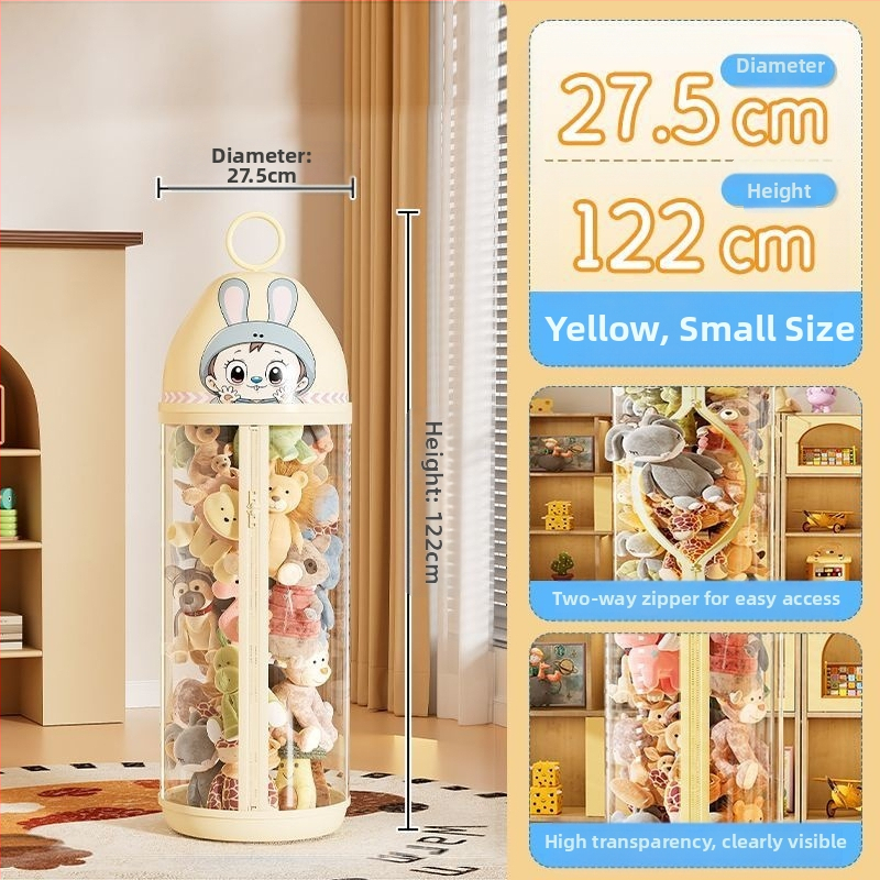 Caurspīdīgs PP uzglabāšanas konteiners mīkstajām rotaļlietām, tilpums līdz 5 L, roku pārnēsāšanai, putekļu izturīgs, vienkāršs mūsdienīgs dizains