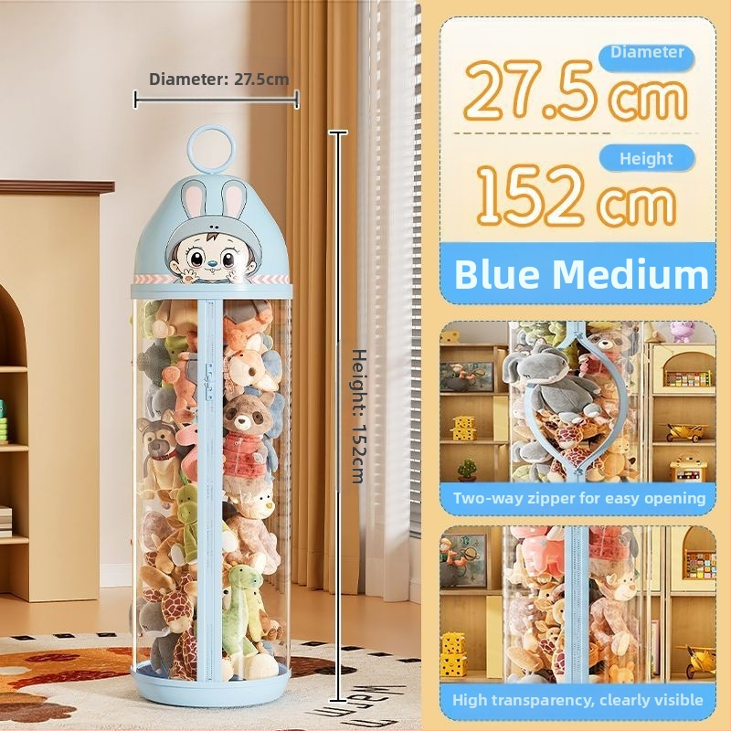 Caurspīdīgs PP uzglabāšanas konteiners mīkstajām rotaļlietām, tilpums līdz 5 L, roku pārnēsāšanai, putekļu izturīgs, vienkāršs mūsdienīgs dizains