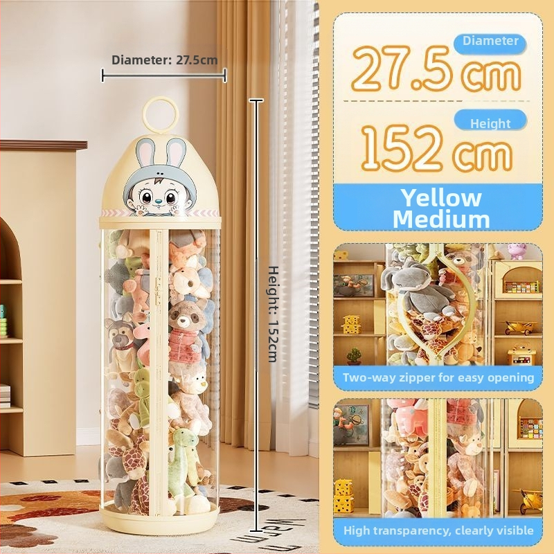 Caurspīdīgs PP uzglabāšanas konteiners mīkstajām rotaļlietām, tilpums līdz 5 L, roku pārnēsāšanai, putekļu izturīgs, vienkāršs mūsdienīgs dizains