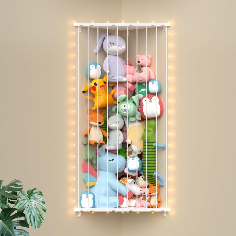 Ξύλινος τριγωνικός γωνιακός τοίχος οργάνωσης παιχνιδιών, 1 ράφι αποθήκευσης για μαλακά παιχνίδια, μετακινήσιμος, στερέωση με βίδες, απλό μοντέρνο στυλ