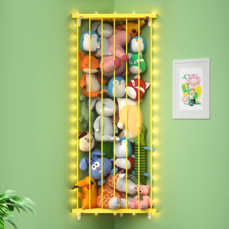 Ξύλινος τριγωνικός γωνιακός τοίχος οργάνωσης παιχνιδιών, 1 ράφι αποθήκευσης για μαλακά παιχνίδια, μετακινήσιμος, στερέωση με βίδες, απλό μοντέρνο στυλ