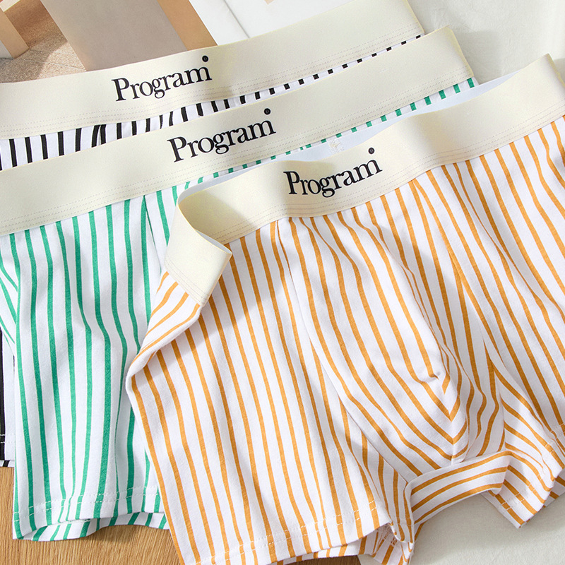 Boxeri bărbați din tricot de bumbac, talie medie, model dungat, respirabili, uscare rapidă
