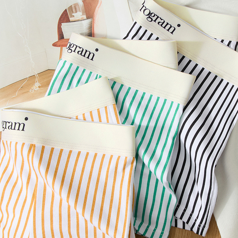 Boxeri bărbați din tricot de bumbac, talie medie, model dungat, respirabili, uscare rapidă