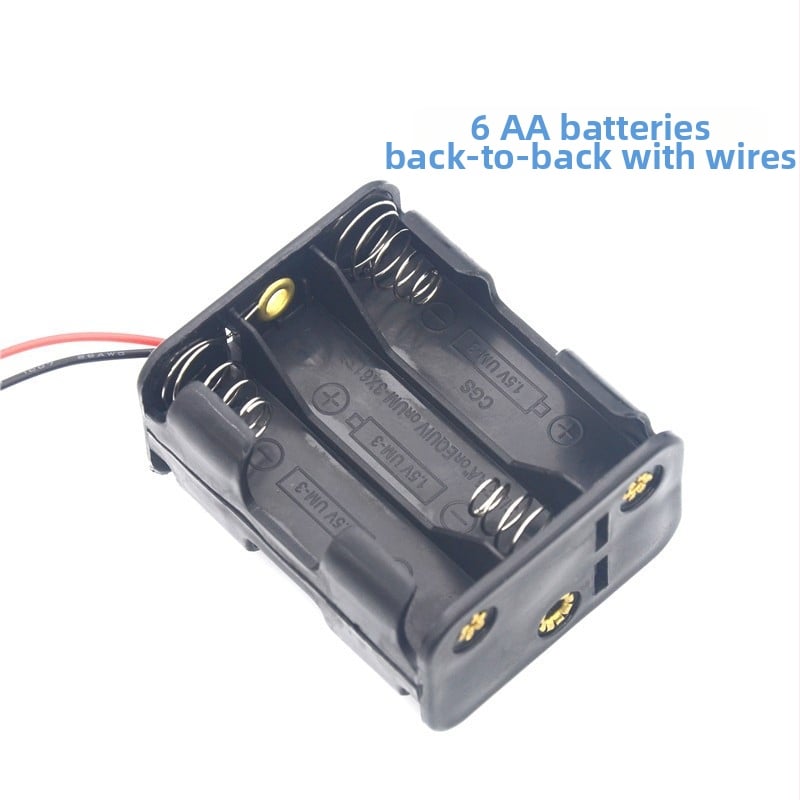Двустранна кутия за батерии със шест гнезда и проводници
