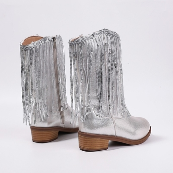 Παιδικά μποτάκια Martin μέχρι τη μέση της γάμπας με φούντες – Δυτικό στυλ καουμπόι, επάνω μέρος τεχνητό δέρμα, σόλα καουτσούκ, πάτος PU