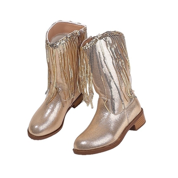 Παιδικά μποτάκια Martin μέχρι τη μέση της γάμπας με φούντες – Δυτικό στυλ καουμπόι, επάνω μέρος τεχνητό δέρμα, σόλα καουτσούκ, πάτος PU