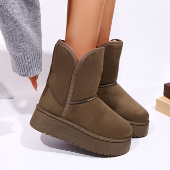 Sniega zābaki ar nubuka augšu, gumijas zole, vidēja garuma kāja, apaļa purngala, slip-on