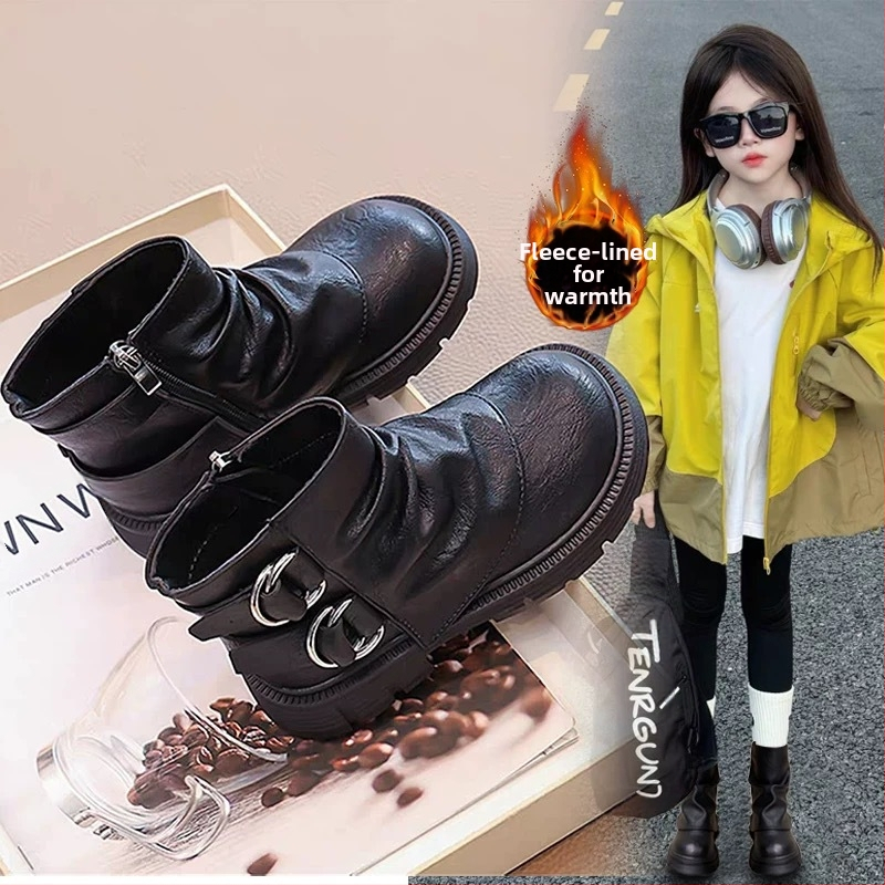 Dievčenské módne čižmy, mikrovláknová koža, stredne vysoké do lýtka, gumová podrážka, bočný zips