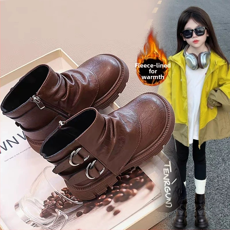 Dievčenské módne čižmy, mikrovláknová koža, stredne vysoké do lýtka, gumová podrážka, bočný zips