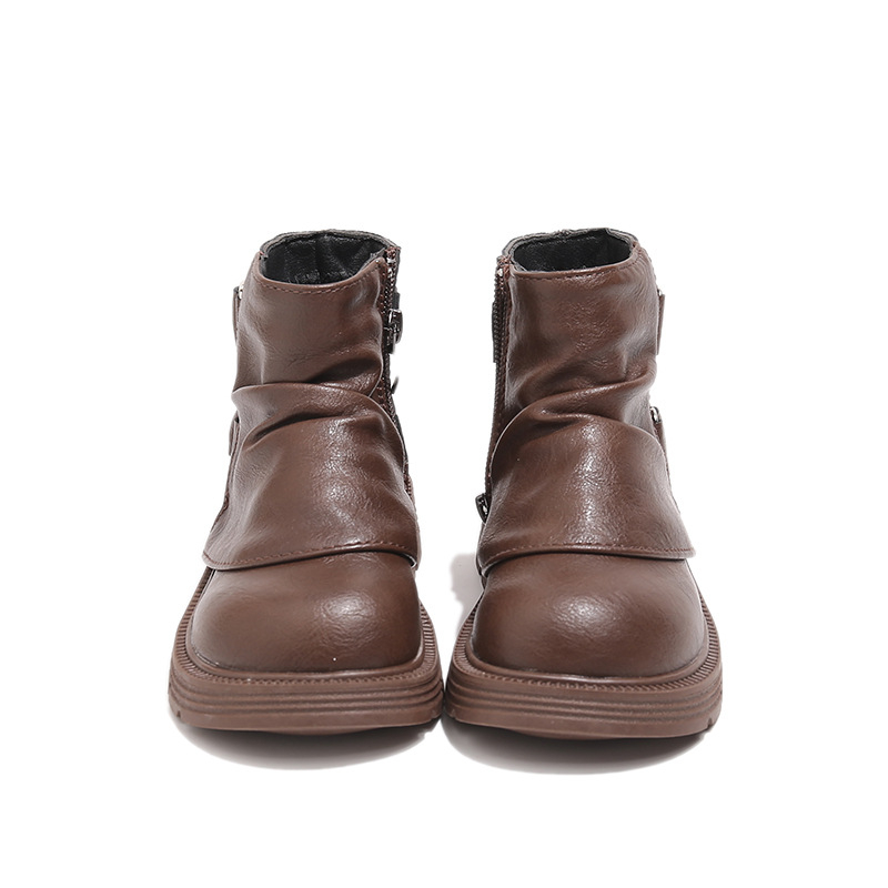 Μποτάκια μόδας για κορίτσια, δέρμα μικροϊνών, μέσο μήκος μέχρι τη γάμπα, σόλα από καουτσούκ, πλαϊνό φερμουάρ