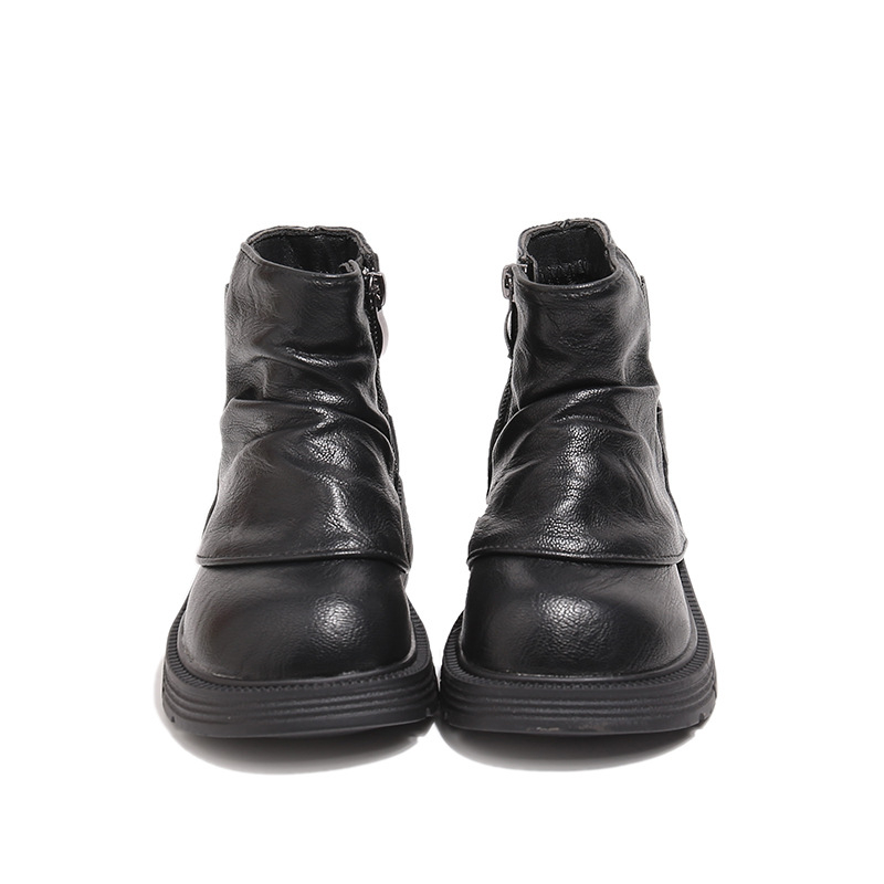 Μποτάκια μόδας για κορίτσια, δέρμα μικροϊνών, μέσο μήκος μέχρι τη γάμπα, σόλα από καουτσούκ, πλαϊνό φερμουάρ