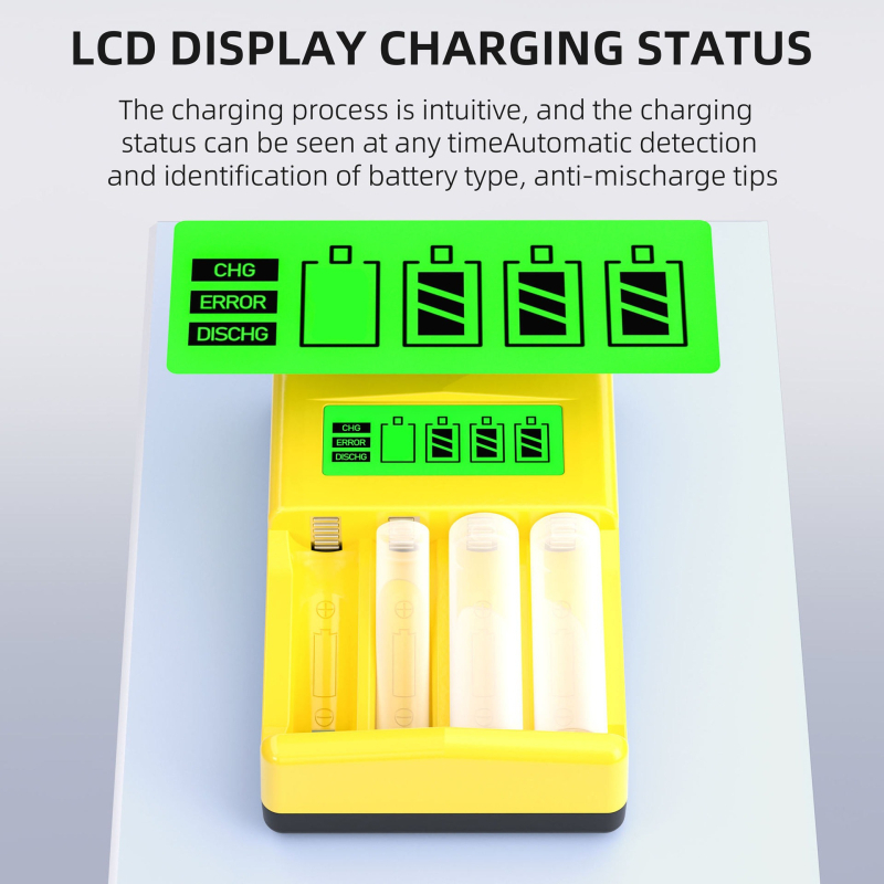 4-θέσεων NiMH έξυπνος φορτιστής με LCD οθόνη για μπαταρίες AA/AAA (1.2V) με είσοδο 5V/2A και έξοδο 2A