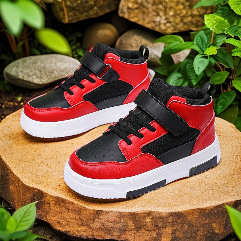 Παιδικά παπούτσια skate με υψηλό πάνω μέρος από δέρμα και δίχτυ, MD σόλα, Velcro κλείσιμο, unisex, για ηλικίες 4–16 ετών