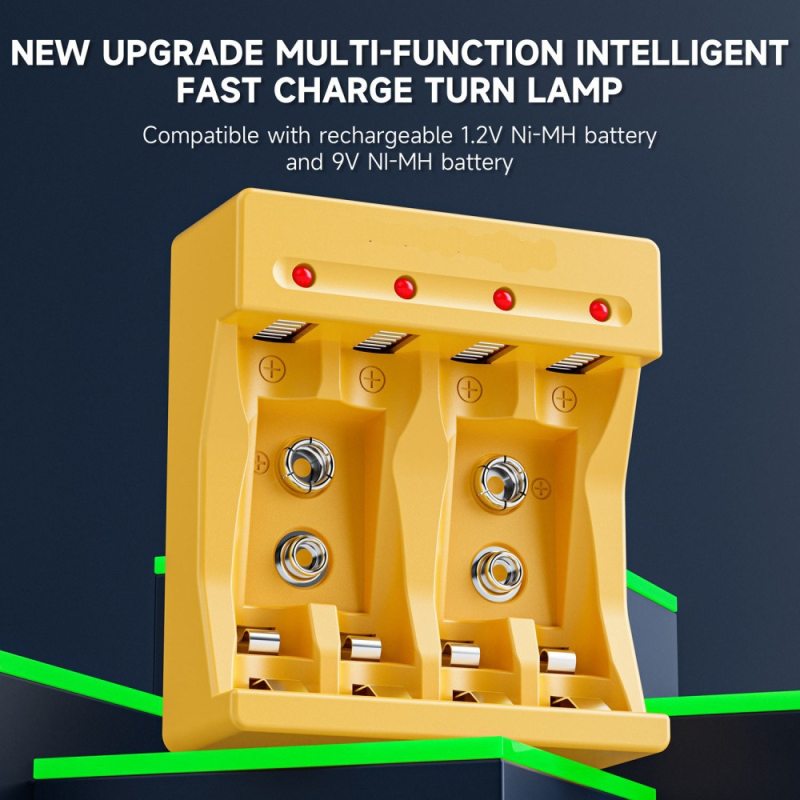 4 vietu NiMH lādētājs AA/AAA/9V baterijām ar LED gudru indikatoru, ievade 5V/2A, izeja 1.2V DC 1000mA